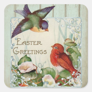 Happy Easter Vintage Birds Square Sticker
