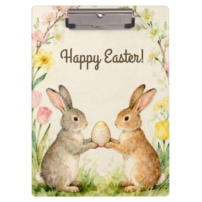 Happy Easter Vintage Bunnies with Egg Clipboard (Front)
