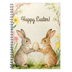 Happy Easter Vintage Bunnies with Egg Notebook