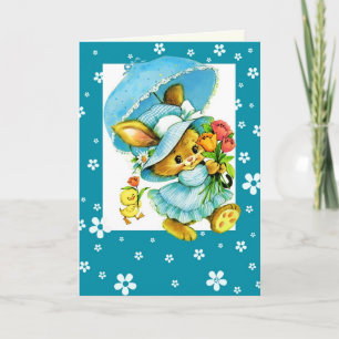 Happy Easter. Vintage Bunny and Chick  Holiday Card