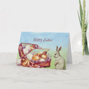 Happy Easter Vintage Bunny and Chicks Holiday Card