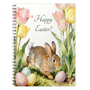 Happy Easter Vintage Bunny Eggs & Spring Flowers Notebook