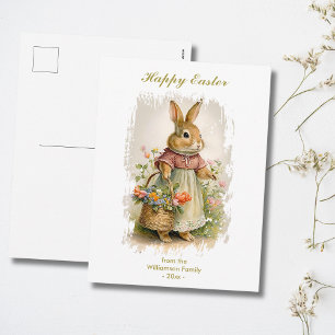 Happy Easter Vintage Bunny Florals Custom Text Holiday Postcard