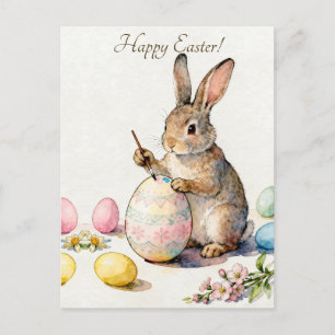 Happy Easter Vintage Bunny Painting an Egg Postcard