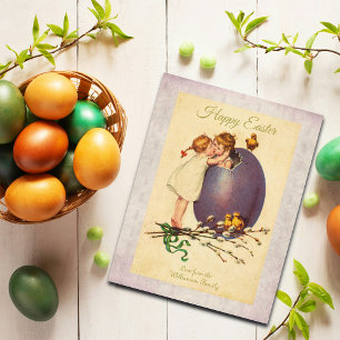 Happy Easter Vintage Egg Chicks Boy Girl Custom Holiday Postcard