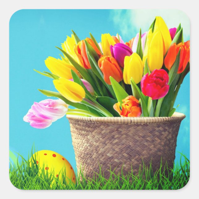 Happy Easter Vintage Floral Square Sticker (Front)