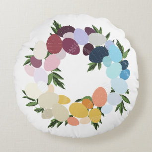 Happy Easter. Vintage Holiday Wreathe. Round Cushion