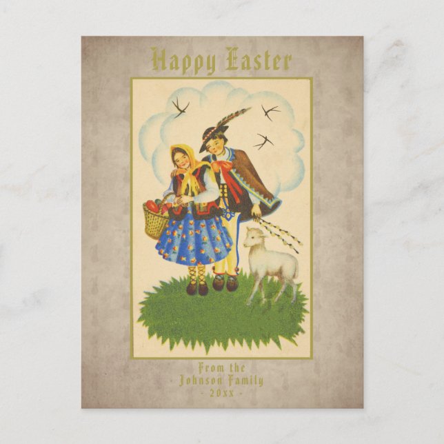 Happy Easter Vintage Lamb Custom Text Holiday Postcard (Front)