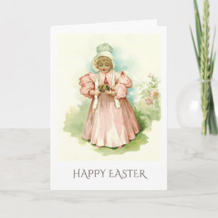 Happy Easter. Vintage Little Girl with Chicks Holiday Card