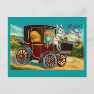 Happy Easter Vintage Motor Car Ride Holiday Postcard