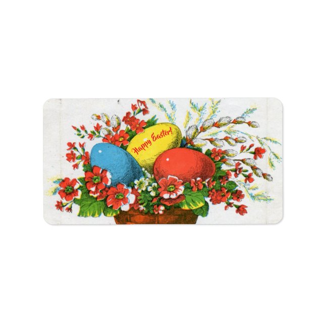 Happy Easter! Vintage postcard, eggs, painted, pus Label (Front)