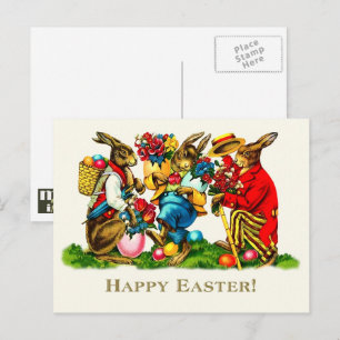 Happy Easter. Vintage Rabbits Holiday Postcard