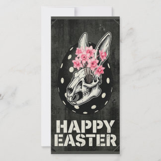 Happy Easter Vintage Skull Card With Daffodils