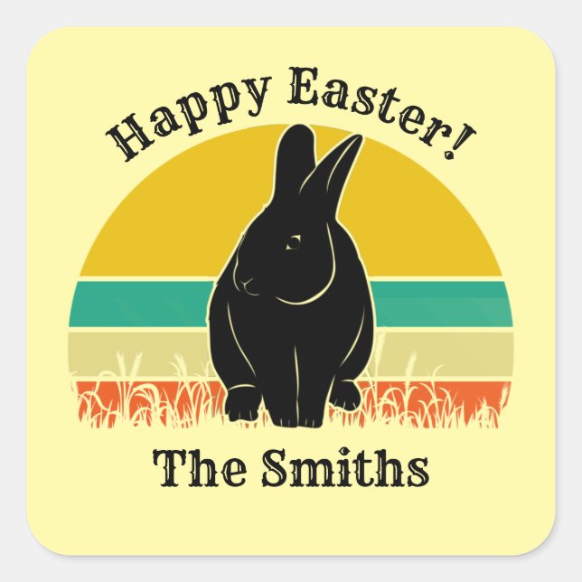 Happy Easter Vintage Sunset Bunny Silhouette Square Sticker (Front)