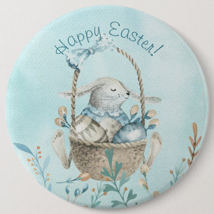 Happy Easter! Watercolor Bunny and Basket 6 Cm Round Badge
