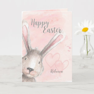 Happy Easter Watercolor Bunny Custom Name Card