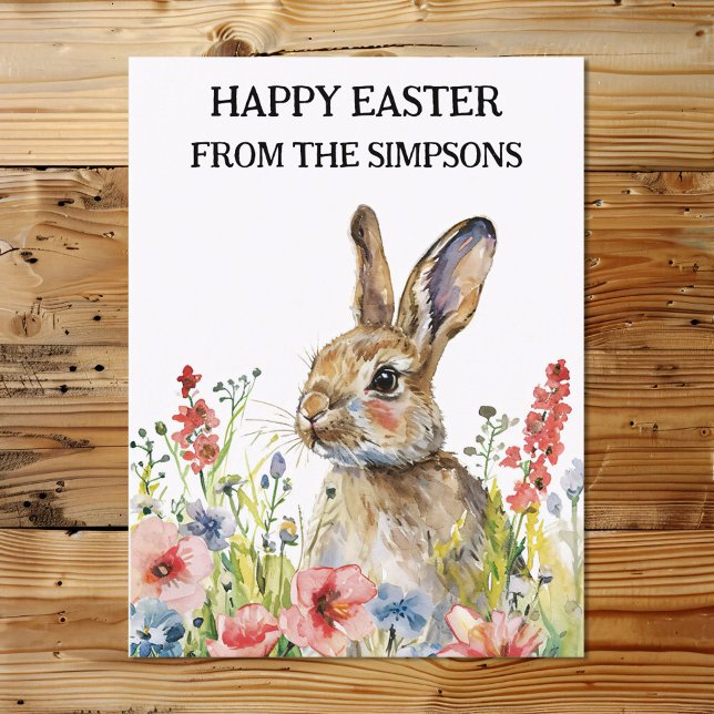 Happy Easter Watercolor Bunny in Flowers Family Postcard (Creator Uploaded)