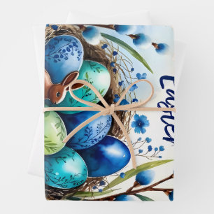 Happy Easter Watercolor Bunny Nest Card Wrapping Paper Sheet