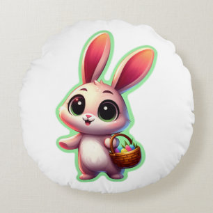 Happy Easter Watercolor Bunny Round Cushion