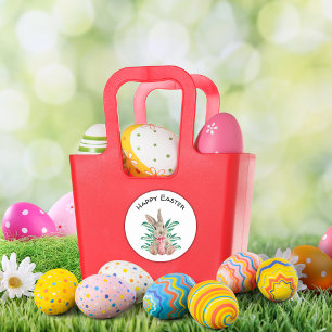 happy easter watercolor cute bunny with egg  classic round sticker
