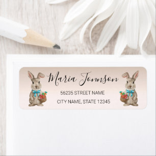 happy easter watercolor cute cartoon bunnies label