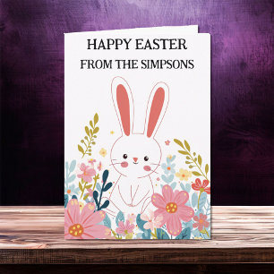 Happy Easter Watercolor Cute Kawaii Bunny Family Card