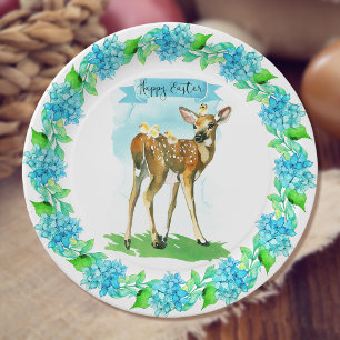 Happy Easter Watercolor Deer Paper Plate