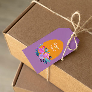 Happy Easter watercolor floral egg Gift Tags
