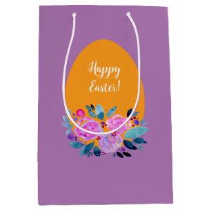 Happy Easter watercolor floral egg Medium Gift Bag