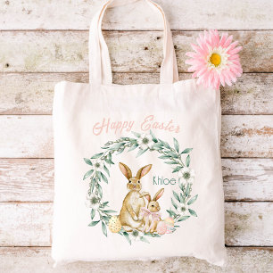 Happy Easter Watercolor Floral Kids EasterTote Bag
