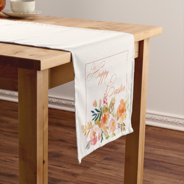 Happy Easter watercolor floral Short Table Runner (In Situ)