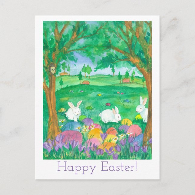 Happy Easter Watercolor Flowers Holiday Postcard (Front)