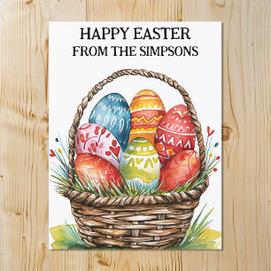 Happy Easter Watercolor Painted Egg Basket Family Postcard