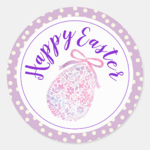Happy Easter Watercolor Polka Dot Eggs Classic Round Sticker