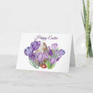 Happy Easter Watercolor Purple Crocus Flowers Card