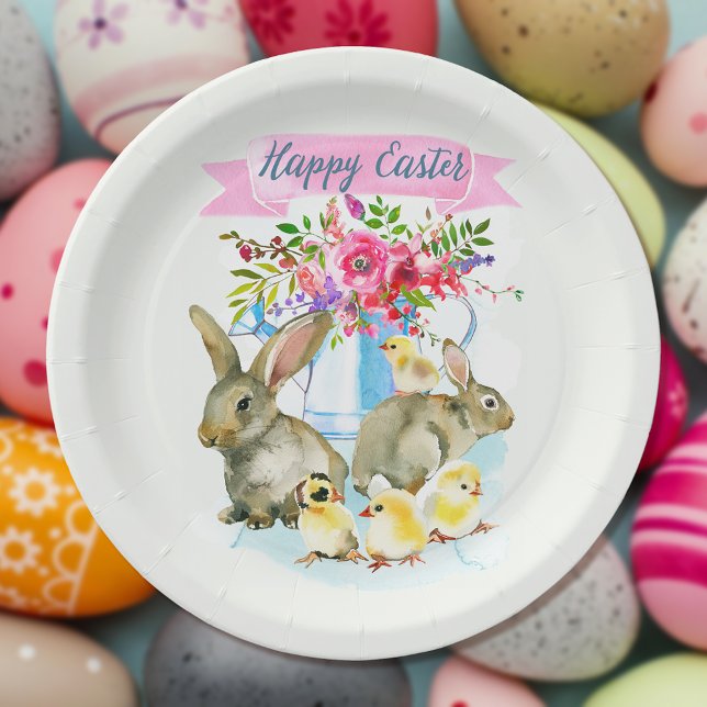 Happy Easter Watercolor Spring Day Paper Plate (Creator Uploaded)