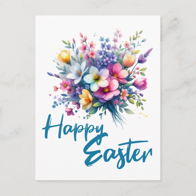Happy Easter watercolor Spring Flower Bouquet Holiday Postcard (Front)