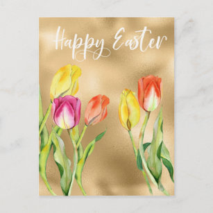 Happy Easter Watercolor Tulip Floral Postcard