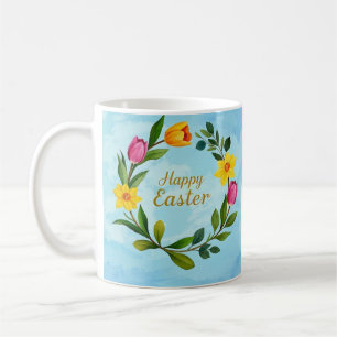 Happy Easter Watercolor wreath of tulips Coffee Mug