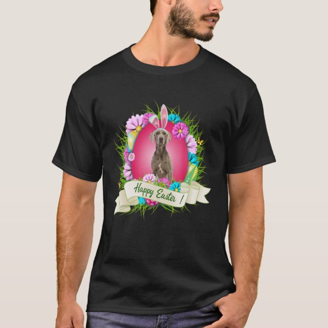 Happy Easter Weimaraner Wearing Bunny Ear Eggs Coo T-Shirt (Front)