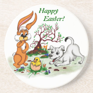 Happy Easter! Welpe, Küken, Hase Coaster