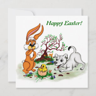 Happy Easter! Welpe, Küken, Hase Holiday Card