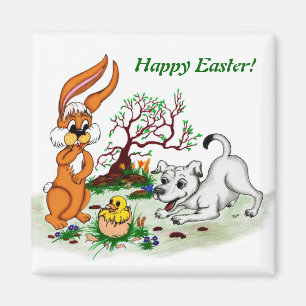 Happy Easter! Welpe, Küken, Hase Magnet