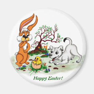 Happy Easter! Welpe, Küken, Hase Magnet