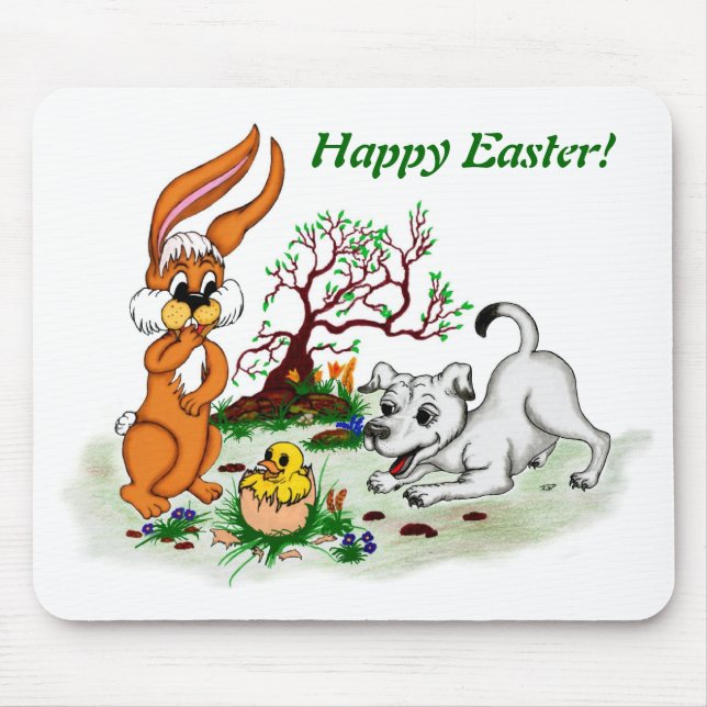 Happy Easter! Welpe, Küken, Hase Mouse Mat (Front)