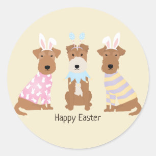 Happy Easter Welsh Terrier Dogs Classic Round Sticker