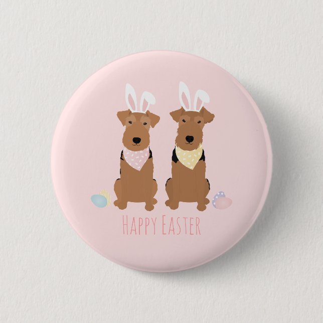 Happy Easter Welsh Terriers Dogs Bunny Ears 6 Cm Round Badge (Front)