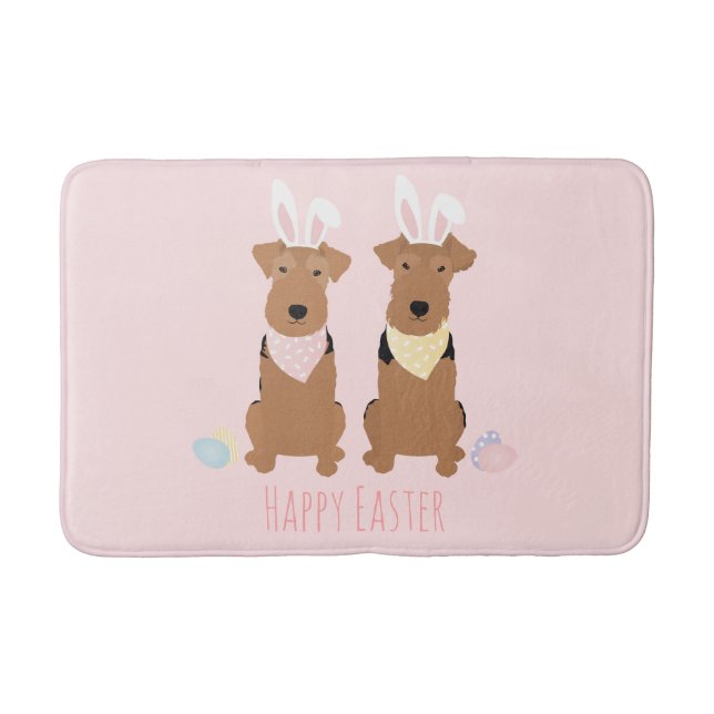 Happy Easter Welsh Terriers Dogs Bunny Ears Bath Mat (Front)