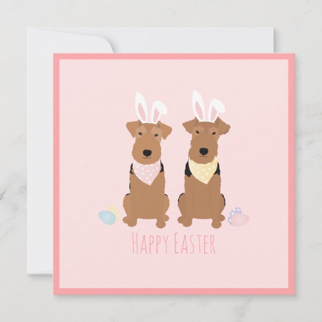 Happy Easter Welsh Terriers Dogs Bunny Ears Card (Front)