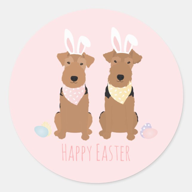 Happy Easter Welsh Terriers Dogs Bunny Ears Classic Round Sticker (Front)